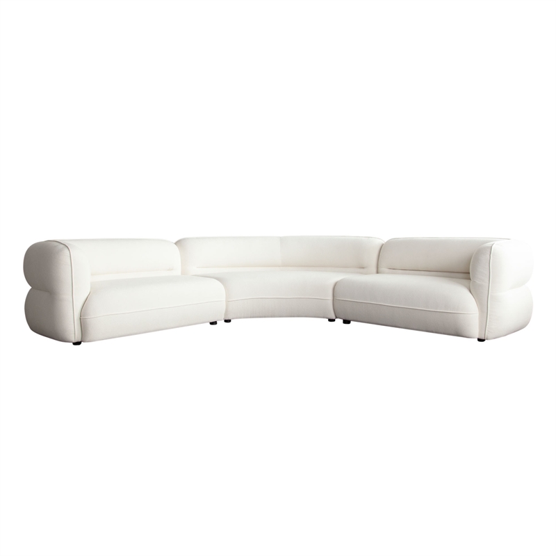 Benjara Micy 3pc Sectional Sofa- 3 Accent Pillows- Textured Ivory Polyester