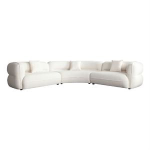 Benjara Micy 3pc Sectional Sofa- 3 Accent Pillows- Textured Ivory Polyester