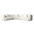 Benjara Micy 3pc Sectional Sofa- 3 Accent Pillows- Textured Ivory Polyester
