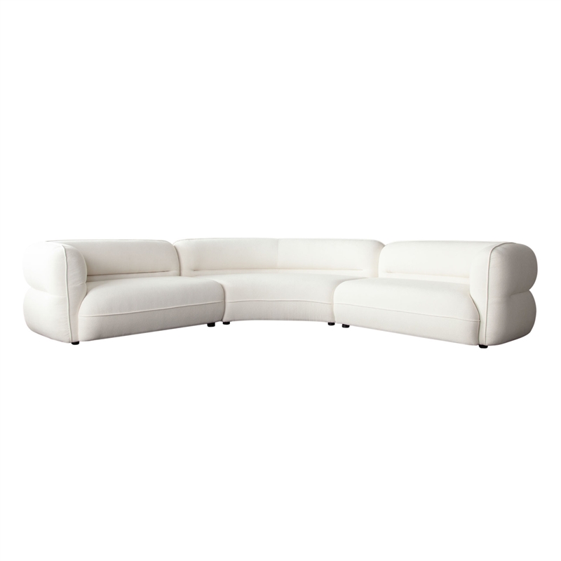 Benjara Micy 3pc Sectional Sofa- 3 Accent Pillows- Textured Ivory Polyester