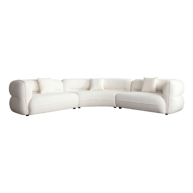 Benjara Micy 3pc Sectional Sofa- 3 Accent Pillows- Textured Ivory Polyester