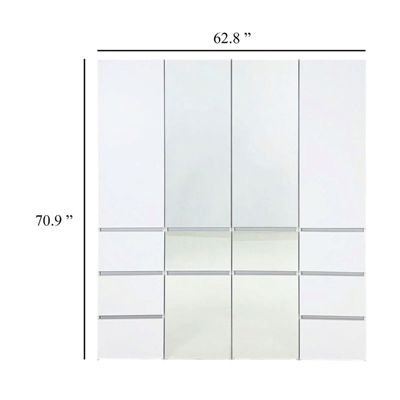 Benjara Ely Closet Cabinet Set- 2 Mirror Doors- 8 Drawers- 71 Inch- White Wood