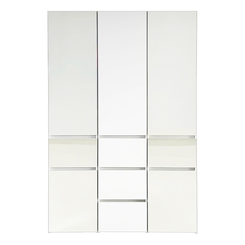 Benjara Ely Closet Cabinet Set- Double Mirror Doors- 5 Drawers- 71 Inch- White