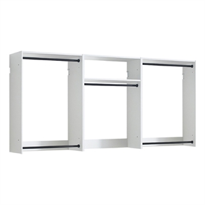 Benjara Vedz Wall Mount Closet Set- 1 Center Shelf 5 Hanging Rods- White