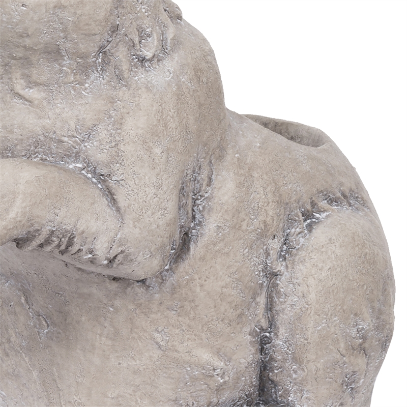 Benjara Antique Styled Raw Textured Polyresin Standing Rabbit Planter- Gray
