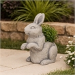 Benjara Antique Styled Raw Textured Polyresin Standing Rabbit Planter- Gray