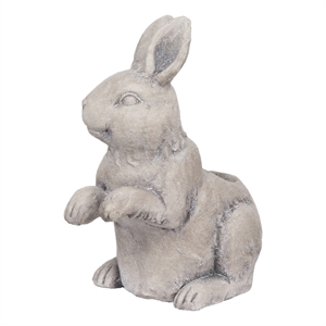Benjara Antique Styled Raw Textured Polyresin Standing Rabbit Planter- Gray