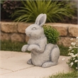 Benjara Antique Styled Raw Textured Polyresin Standing Rabbit Planter- Gray