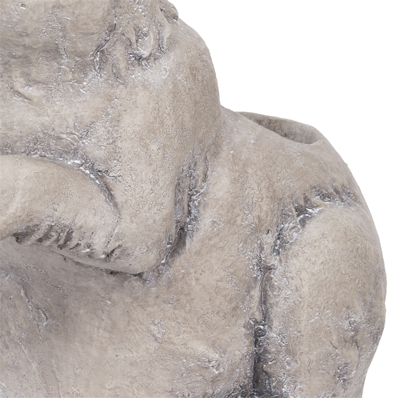 Benjara Antique Styled Raw Textured Polyresin Standing Rabbit Planter- Gray