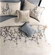 Benjara Yedy 8pc Queen Size Comforter Set- Blue and Cream Floral Embroidery
