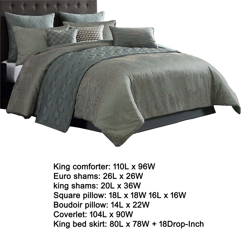 Benjara Mely 10pc Coverlet King Comforter Set- Shams- Green Woven Jacquard