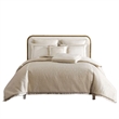 Benjara Dely 7pc Satin Queen Size Comforter Set with Shams- Reversible Gold