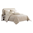 Benjara Dely 7pc Satin Queen Size Comforter Set with Shams- Reversible Gold