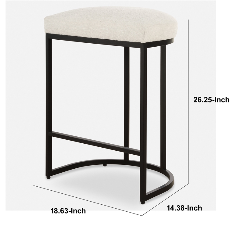 Benjara Gyn Counter Height Stool-White Performance Fabric-Black Cantilever Base
