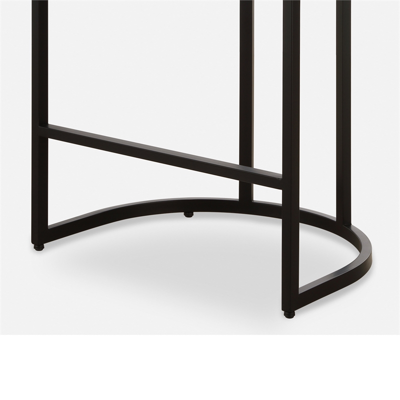 Benjara Gyn Counter Height Stool-White Performance Fabric-Black Cantilever Base