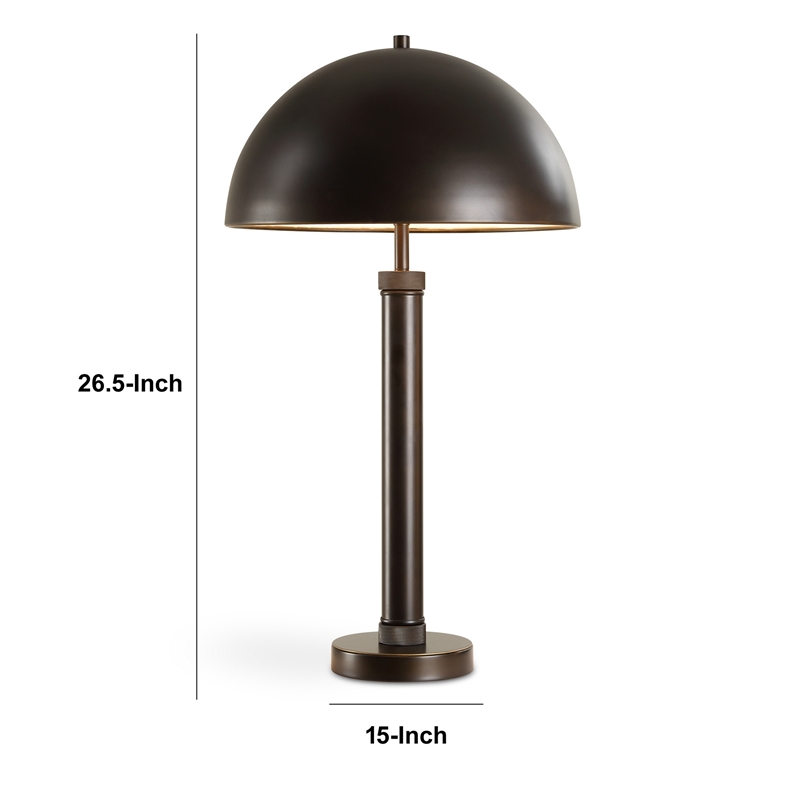 Benjara Modern Accent Table Lamp- Dome Shade- Gold Edge- Black Metal Round Base
