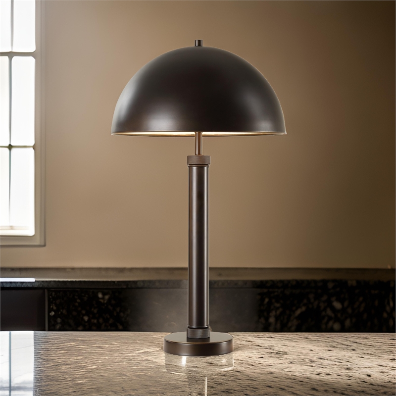 Benjara Modern Accent Table Lamp- Dome Shade- Gold Edge- Black Metal Round Base