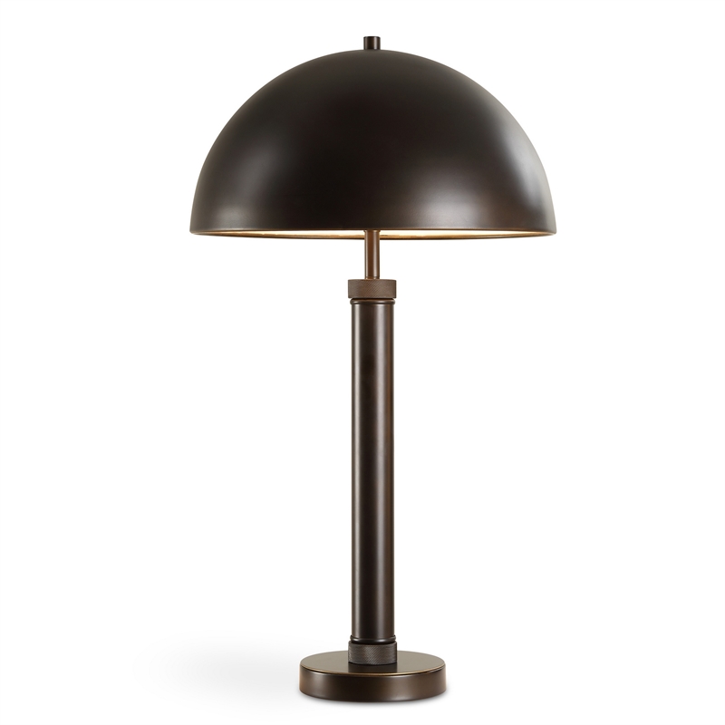 Benjara Modern Accent Table Lamp- Dome Shade- Gold Edge- Black Metal Round Base