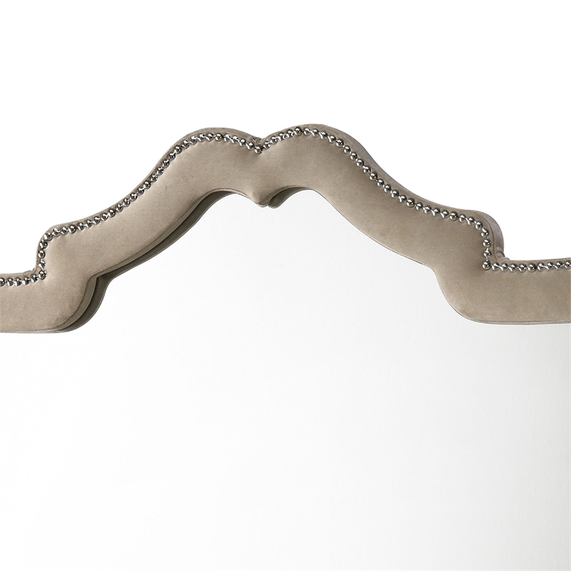 Benjara Lino Dresser Mirror- Curved Frame- Nailhead Trim- Cream Velvet 43