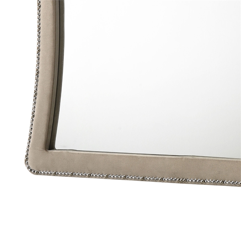 Benjara Lino Dresser Mirror- Curved Frame- Nailhead Trim- Cream Velvet 43