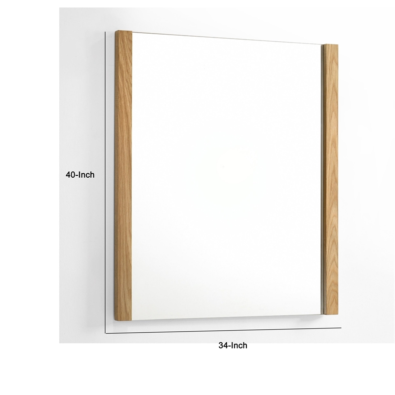 Benjara Noe Ruby Dresser Mirror- Natural Brown Oak Veneer- Rectangular 34 x 40