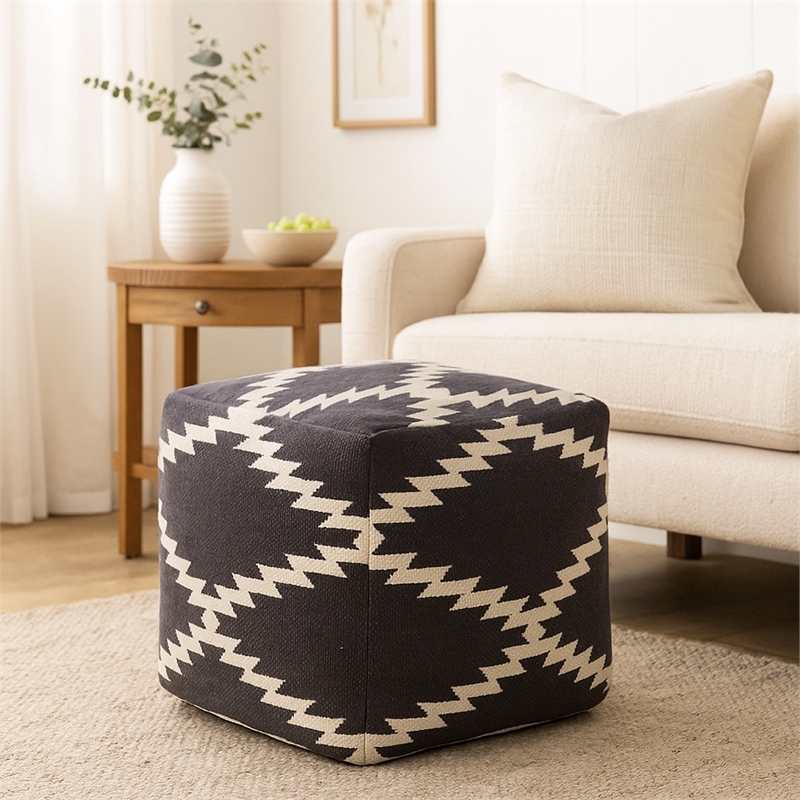 Benjara Poby Accent Pouf- 19