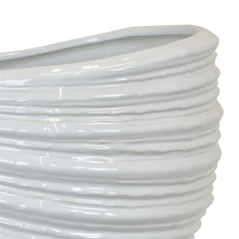 Benjara Round Modern Vase- Spiral Turned Design- White Ceramic 17