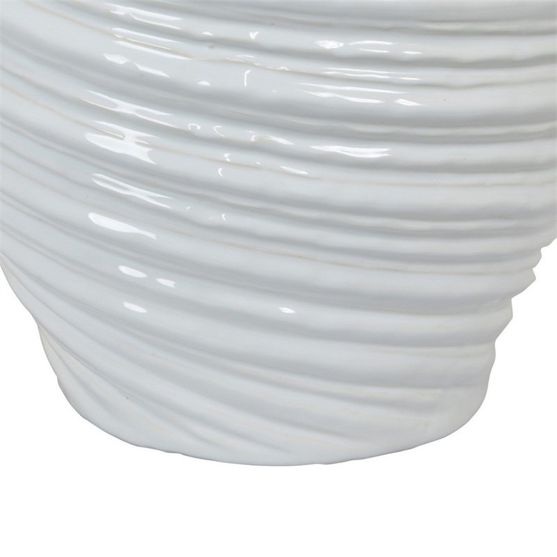 Benjara Round Modern Vase- Spiral Turned Design- White Ceramic 17