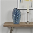 Benjara Tall Modern Vase with Angled Spiral Design- Blue Ceramic 17