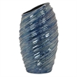 Benjara Tall Modern Vase with Angled Spiral Design- Blue Ceramic 17