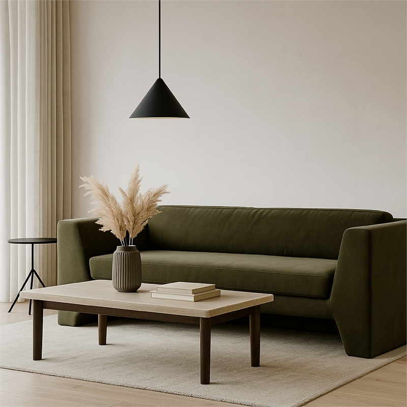 Benjara Roe Sofa- Moss Green Performance Velvet- Wide Track Arms- 99