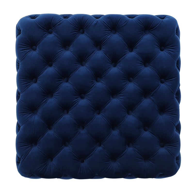 Benjara Ottoman- Modern Button Tufted- Navy Blue Velvet- 29