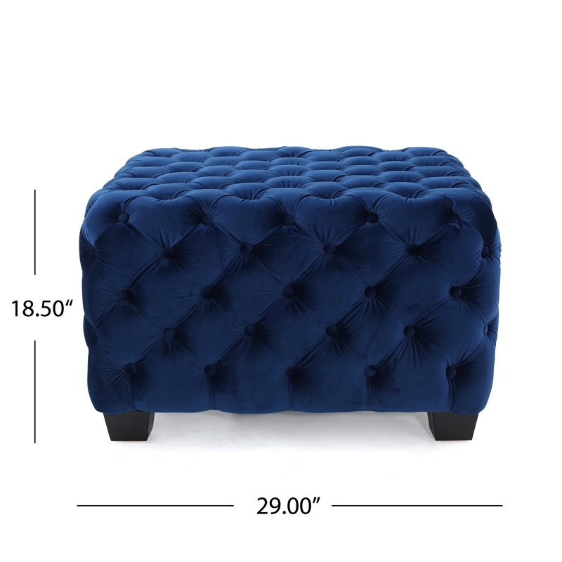 Benjara Ottoman- Modern Button Tufted- Navy Blue Velvet- 29