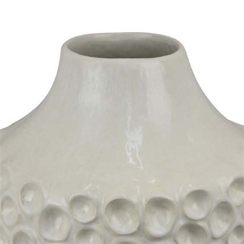 Benjara Nian Accent Vase- Off White Ceramic Raised Dimple Texture- 14
