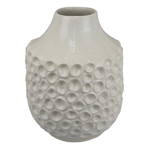 Benjara Nian Accent Vase- Off White Ceramic Raised Dimple Texture- 14&quot