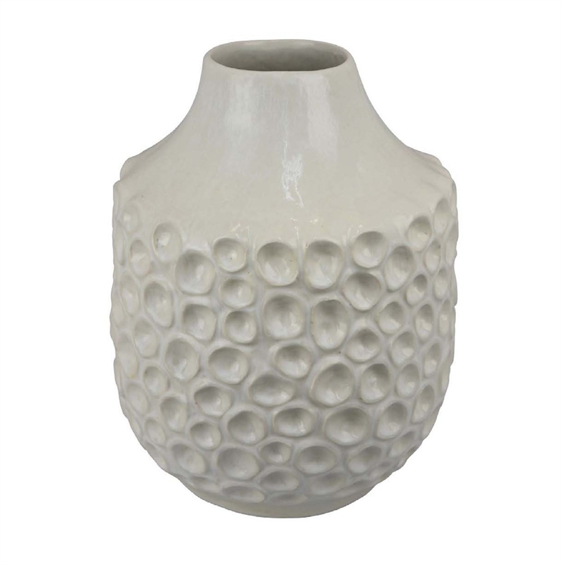 Benjara Nian Accent Vase- Off White Ceramic Raised Dimple Texture- 14