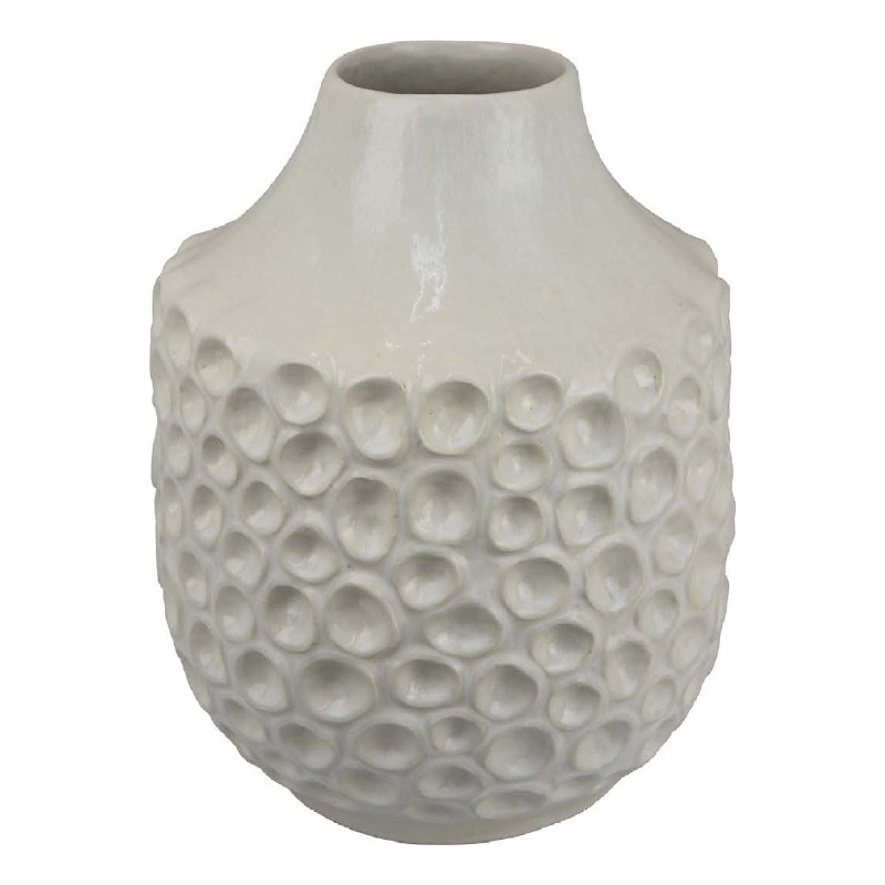 Benjara Nian Accent Vase- Off White Ceramic Raised Dimple Texture- 14