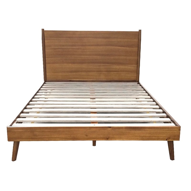 Benjara Queen Size Bed- Panel Headboard Design- Rich Brown Acacia Wood