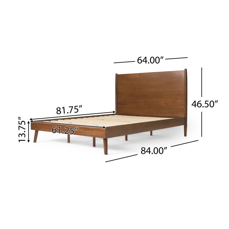 Benjara Queen Size Bed- Panel Headboard Design- Rich Brown Acacia Wood
