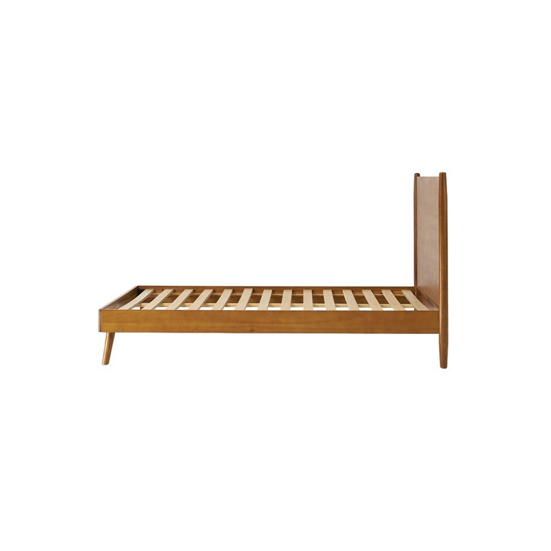 Benjara King Size Bed with Slat Panel Design- Natural Acacia Wood Finish