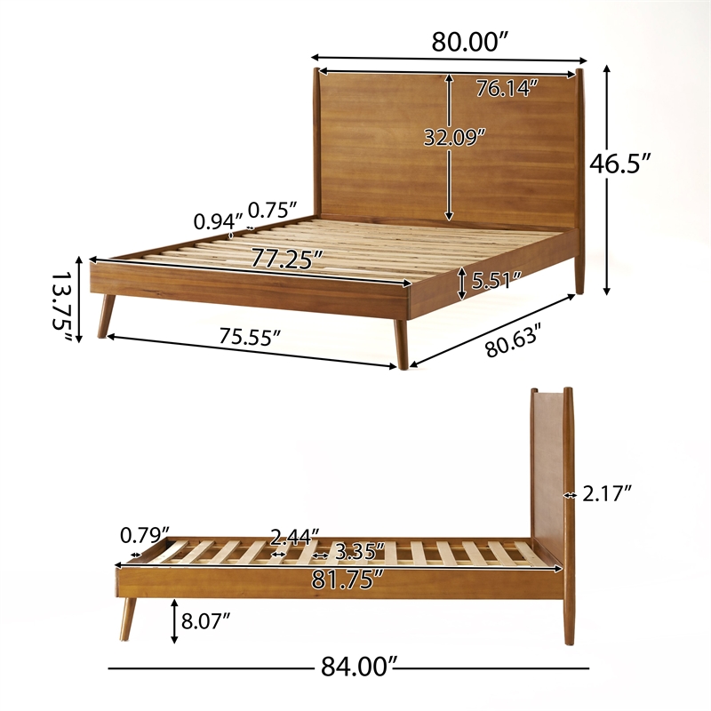 Benjara King Size Bed with Slat Panel Design- Natural Acacia Wood Finish