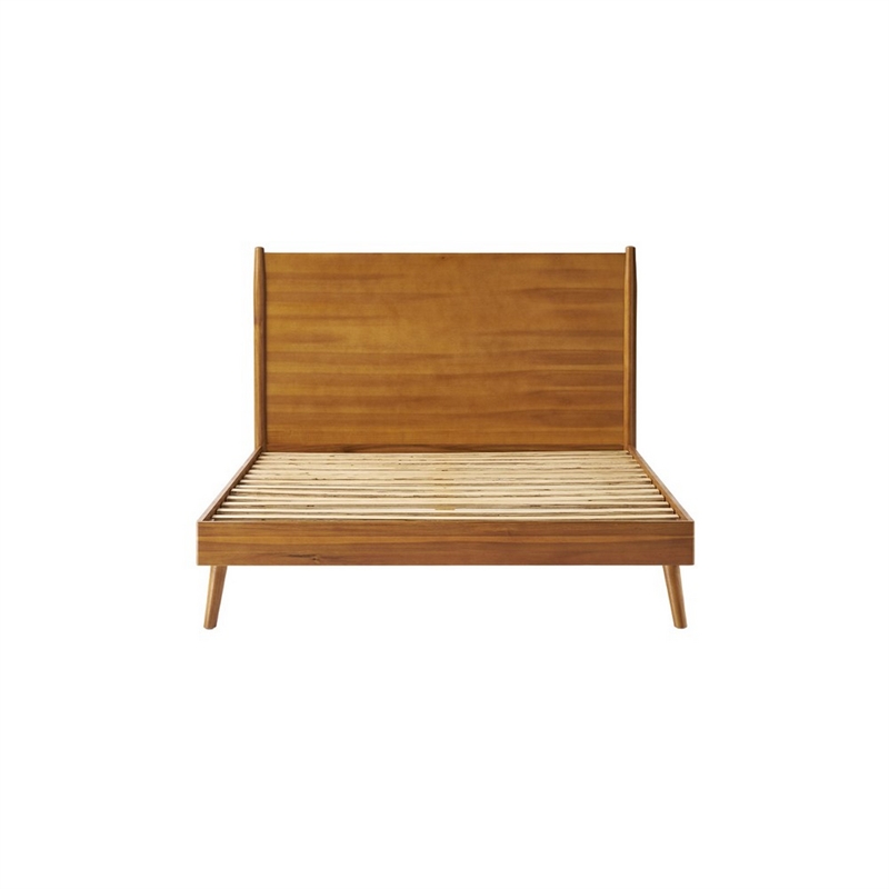 Benjara King Size Bed with Slat Panel Design- Natural Acacia Wood Finish