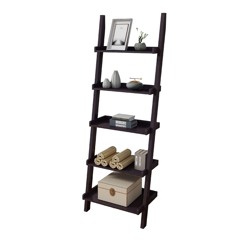 Benjara Accent Ladder Bookcase with 5 Shelves- 72