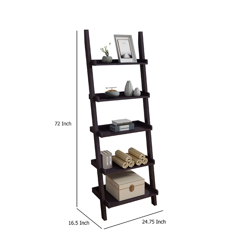 Benjara Accent Ladder Bookcase with 5 Shelves- 72
