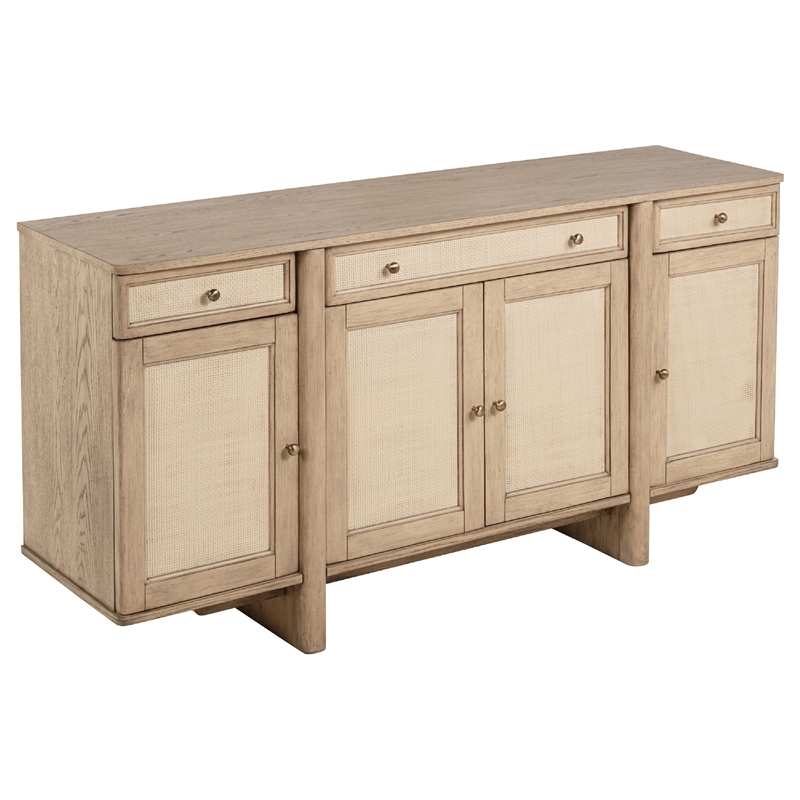 Benjara Lno 10 Piece Rectangular Dining Table Set- 8 Chairs- Sideboard- Beige