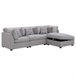Benjara Cambia 4 Piece Modular Sectional Sofa Set w Ottoman- Gray- 6 Pillows
