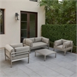 Benjara 3 Piece Sectional Outdoor Metal Sofa Set with Table- Gray and Silver