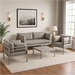 Benjara 3 Piece Sectional Outdoor Metal Sofa Set with Table- Gray and Silver