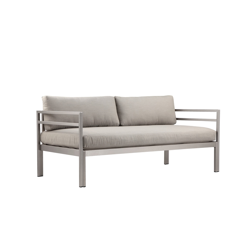 Benjara 3 Piece Sectional Fabric Upholstered Sofa Set with Table- Gray & Silver