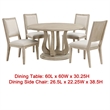 Benjara Eva 5pc Dining Table Set- White Washed Round Wood Top- Beige Chairs